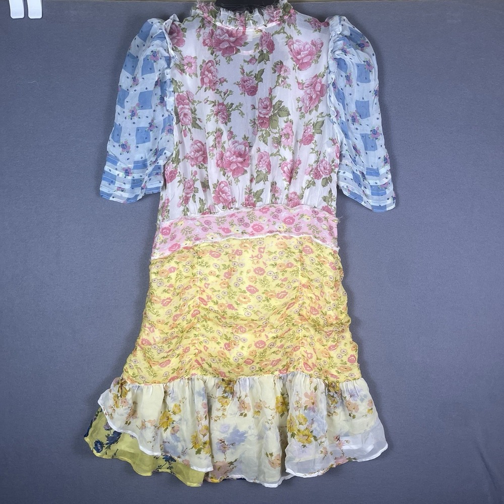 Love Shack Fancy Floral Arlo Mini Dress 100% Silk Sz 6 Patchwork - Picture 2 of 7
